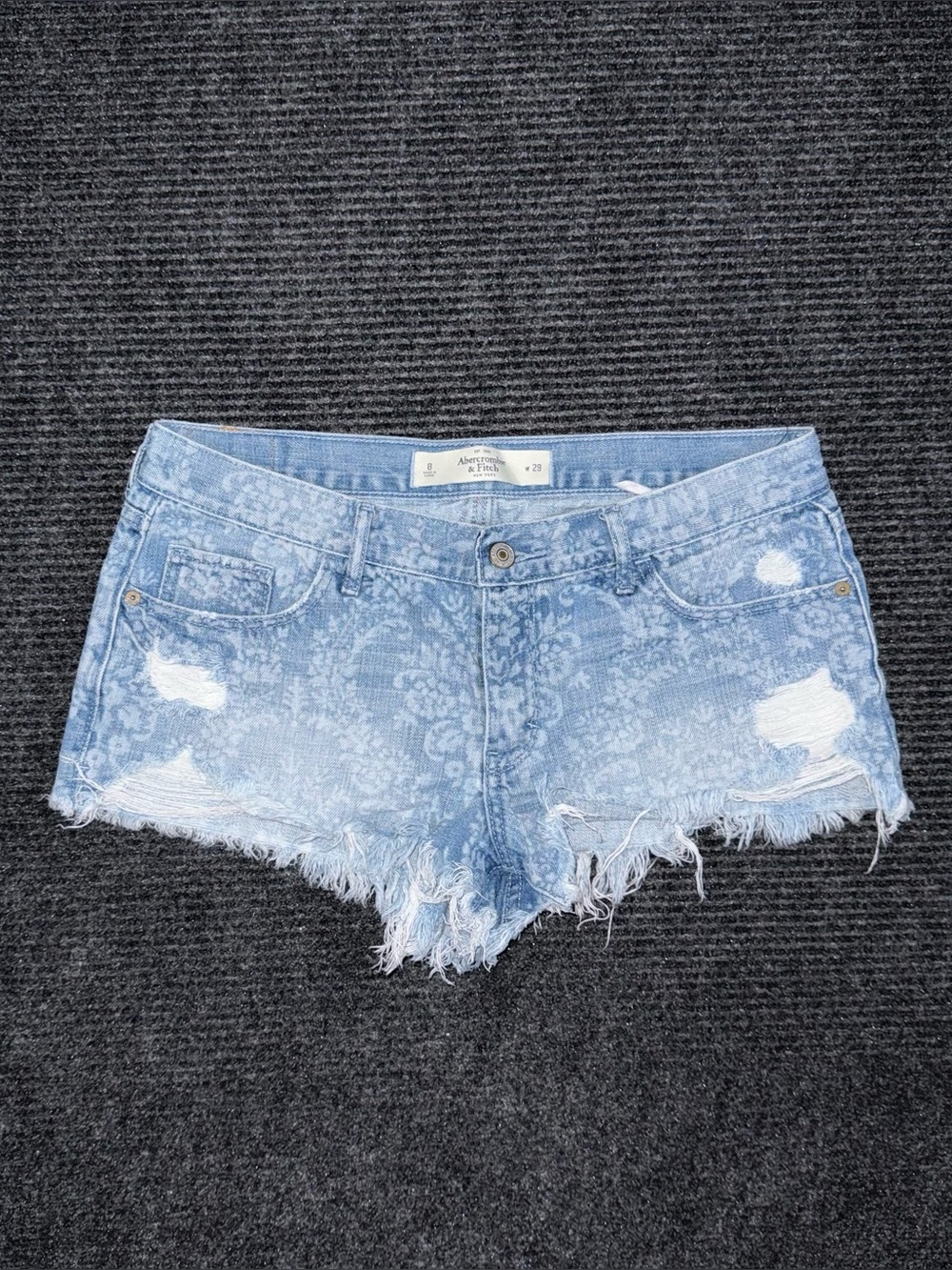 Abercrombie Fitch Low Rise Micro Mini Floral Denim Distressed Jean Shorts 8 Y2K